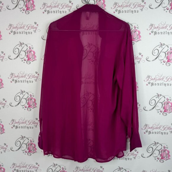 American Apparel chiffon long sleeve cardigan Magenta Button Down Shirt - Picture 2 of 8